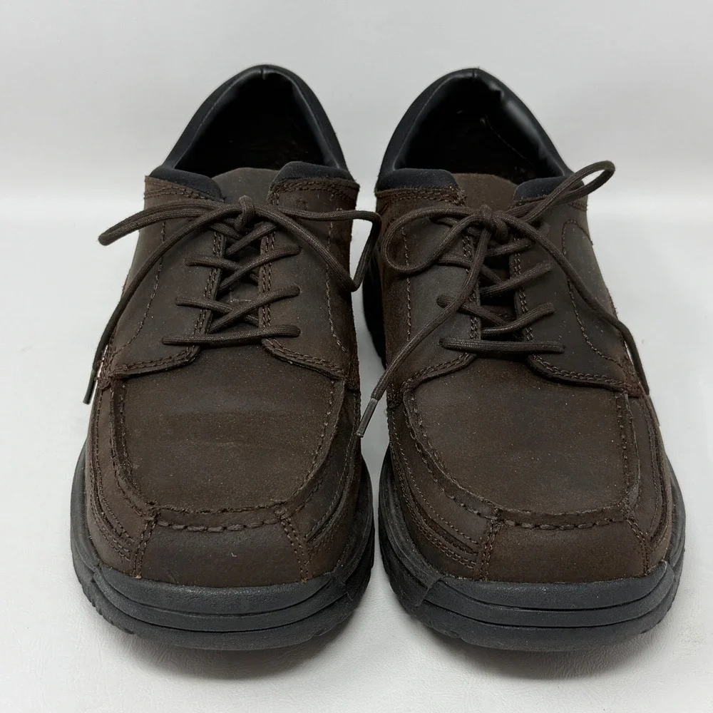 Outland Mens Brown Leather Moc Toe Oxford Shoes‎ Lug 10 Academia Preppy Casual